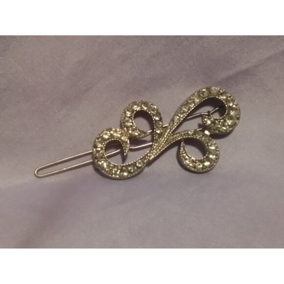 Vintage Rhinestone Silver Tone Hair Clip Barrette - Picture 1 of 3